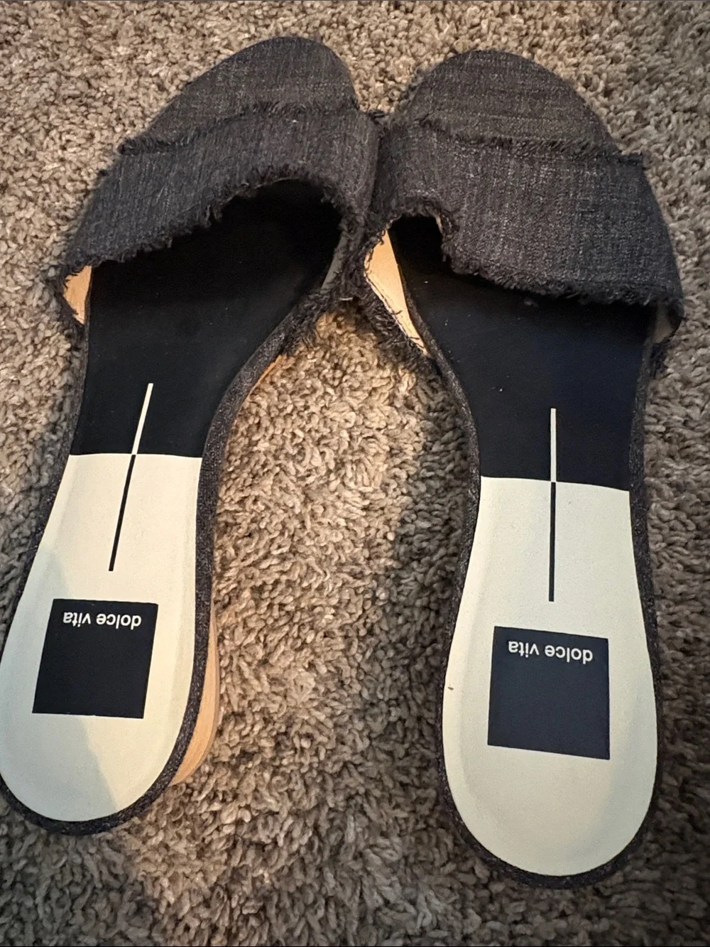 Dolce Vita Black Frayed Fabric Slide Mules
